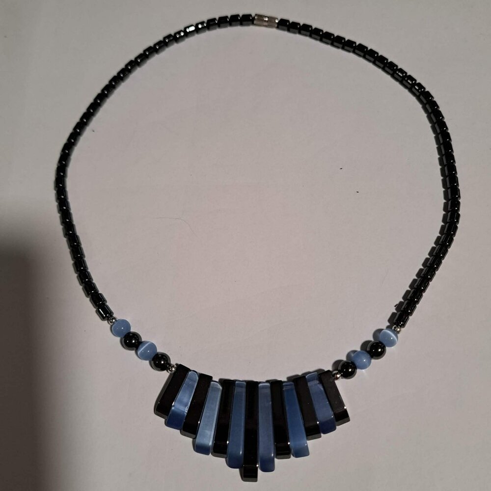 shiny black and blue necklace